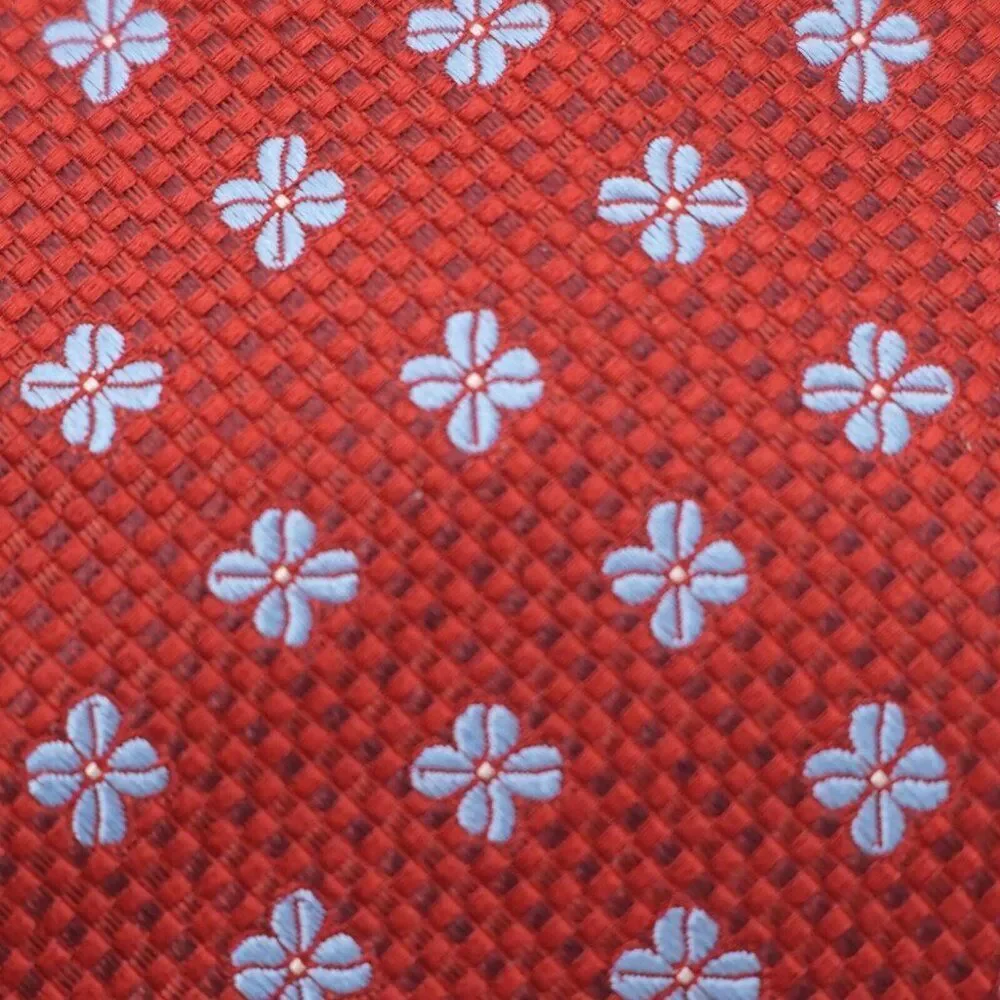 Hart Schaffner Marx Red Blue Floral‎ Geometric Woven Silk Tie